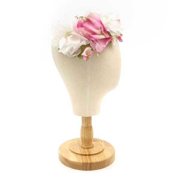 Vintage 1950s Modern Miss Pink White Floral Half Hat Headpiece Union Made USA main image 5